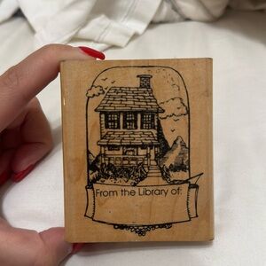 Never been used wooden block stamp “from the library of:”